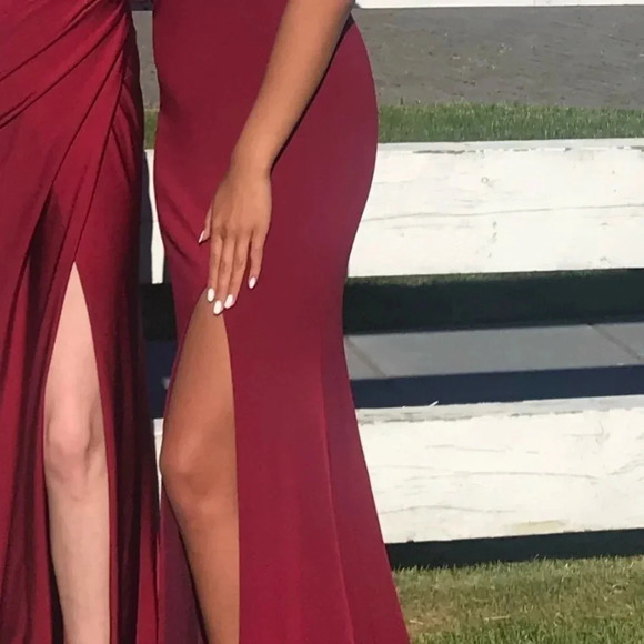 Prom Homecoming Bridesmaid Wedding Formal Long Gown Red Maroon - Picture 6 of 16